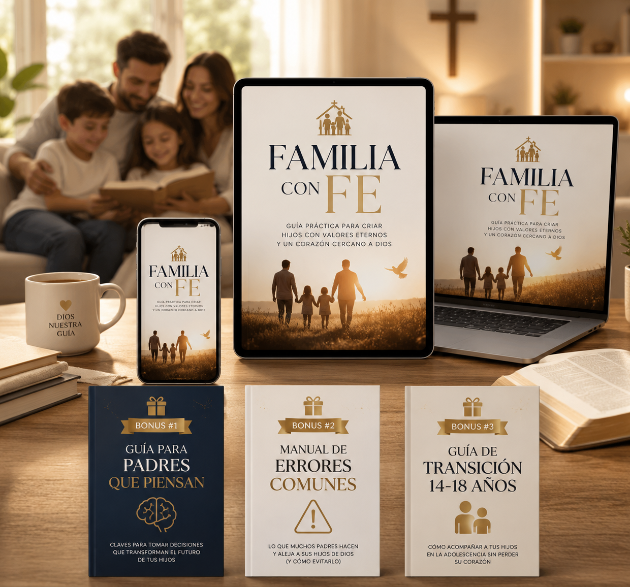 Mockup de la serie digital de libros Fe con Familia
